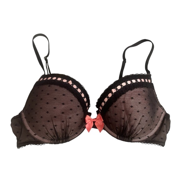 Victoria’s Secret Blabk and Pink Polka Dot Lace Bra - Picture 1 of 4